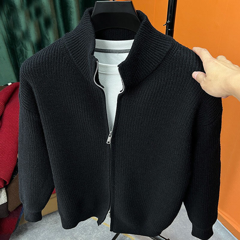 Cardigan stand up collar sweater men's autumn and winter thick lazy style knitted sweater for men's zipper thread outerwear