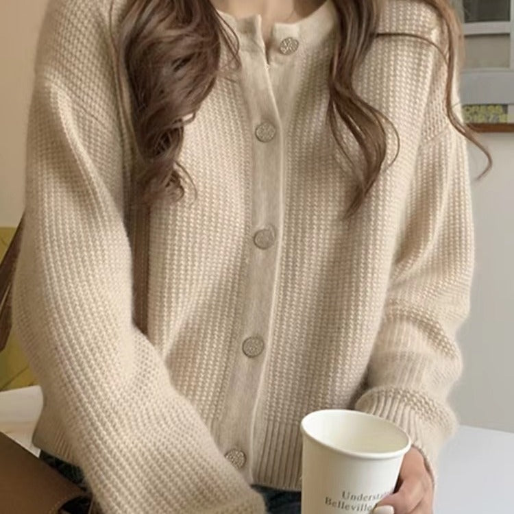 Women's Round Neck Knitted Cardigan Sweater Coat