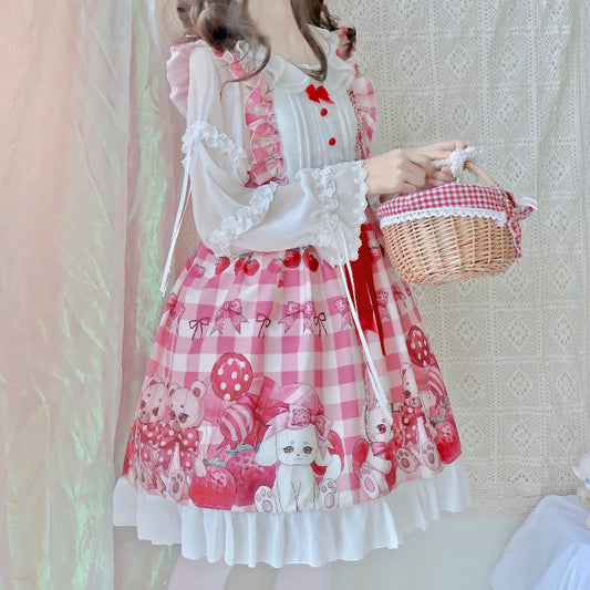 Original Design Strawberry Bear Lolita Dress JSK Suspender Skirt