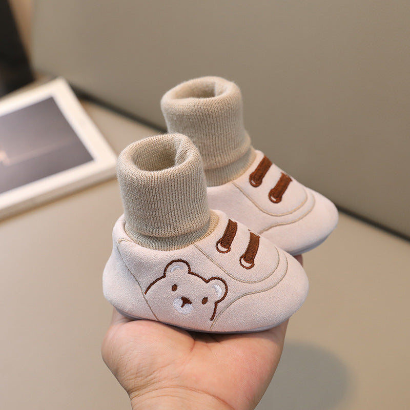 Baby shoes and socks 0-1 years old 3-6-12 months old cotton shoes for warmth anti slip walking shoes for male and female babies