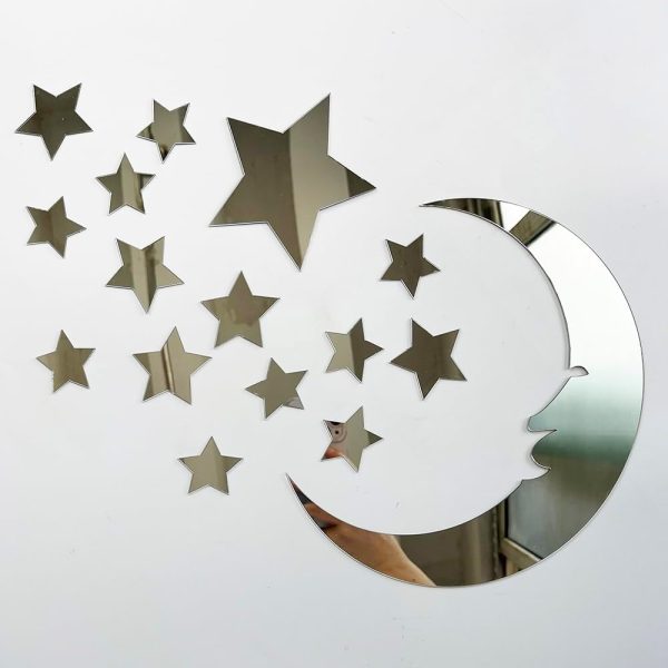 15 Stars And 1 Moon Silver Acrylic Wall Mirror