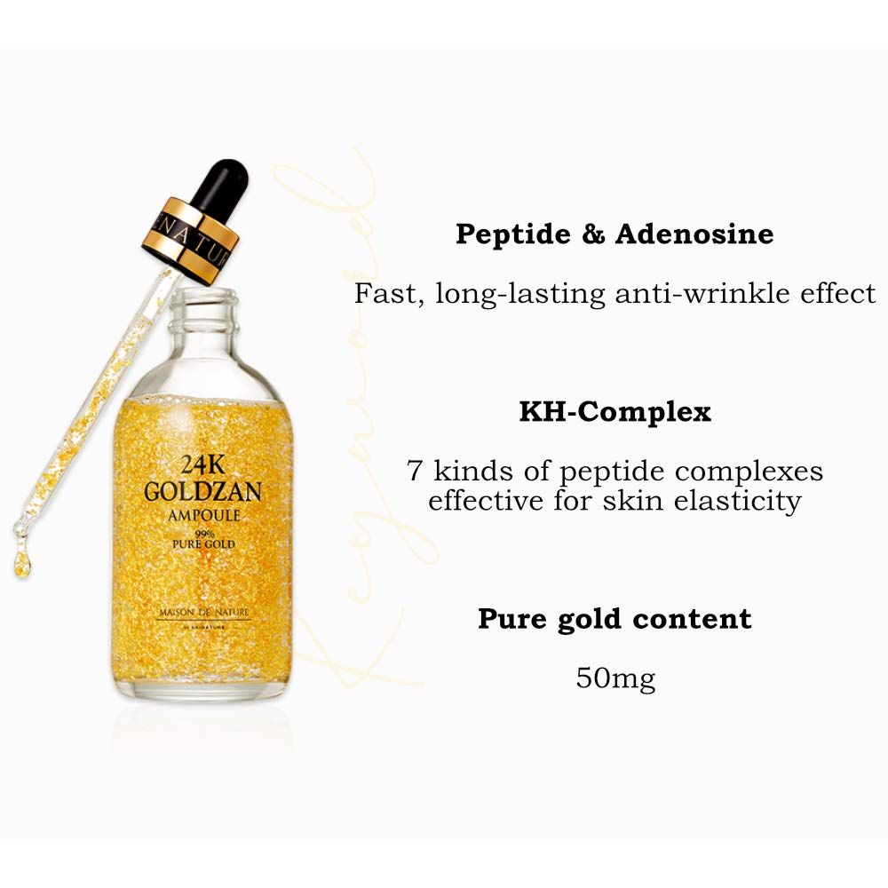 24K Goldzan Facial Serum Ampoule Pure Gold 99.9% Maison De Nature 100 ml Made in Korea.