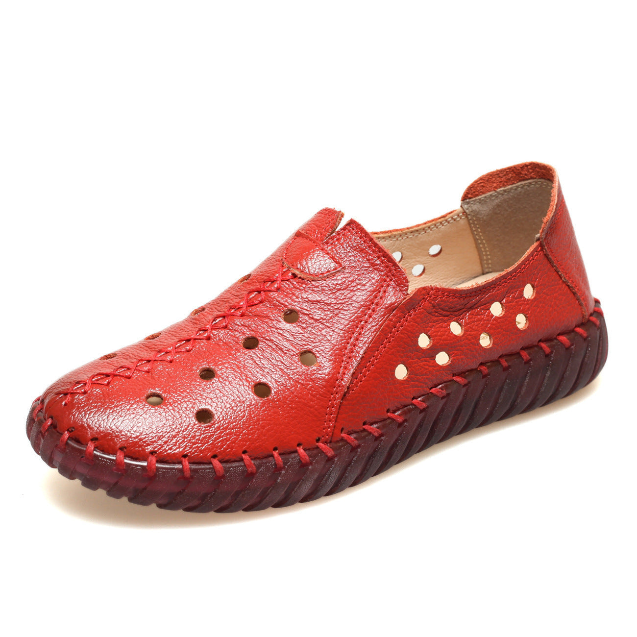 Women's shoe toe layer cowhide handmade shoe genuine leather soft sole deep mouth single shoe flat bottom single shoe ﻿