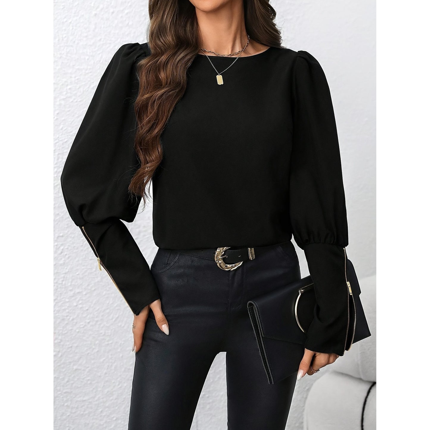 Women's Polo Collar Long Sleeve Zip Top