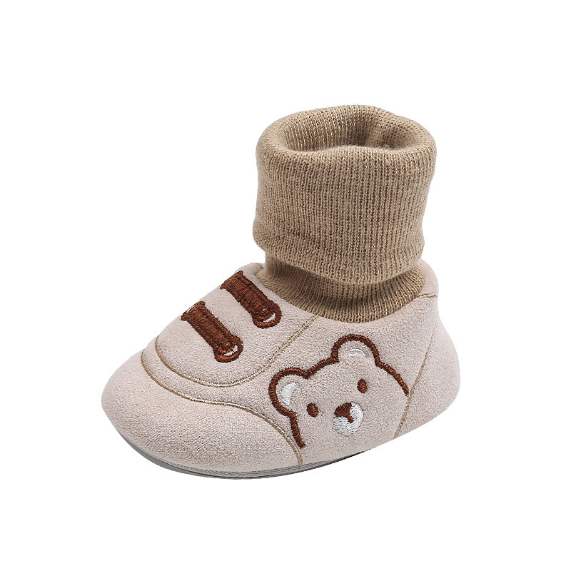 Baby shoes and socks 0-1 years old 3-6-12 months old cotton shoes for warmth anti slip walking shoes for male and female babies