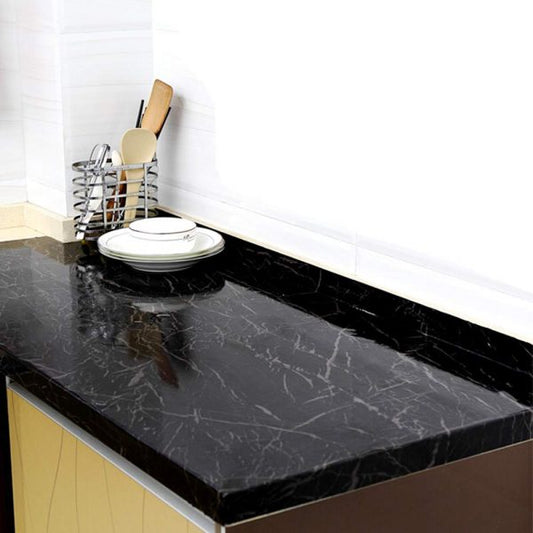 Self Adhesive Black Marble Sheet For Kitchen / Waterproof Anti Oil &amp; Heat