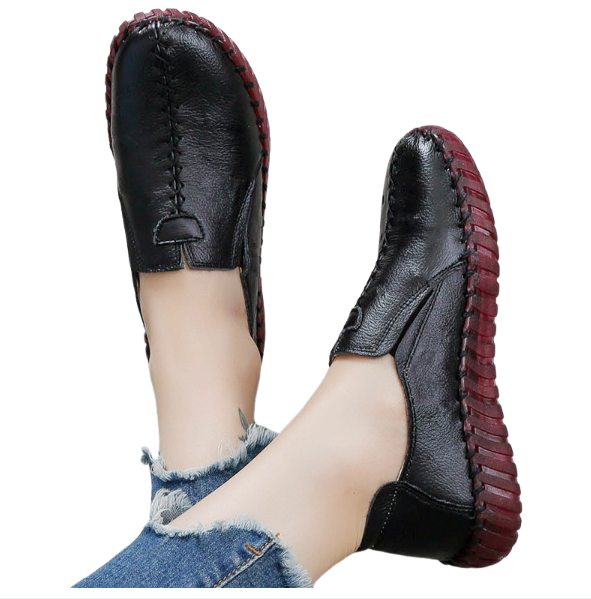 Women's shoe toe layer cowhide handmade shoe genuine leather soft sole deep mouth single shoe flat bottom single shoe ﻿