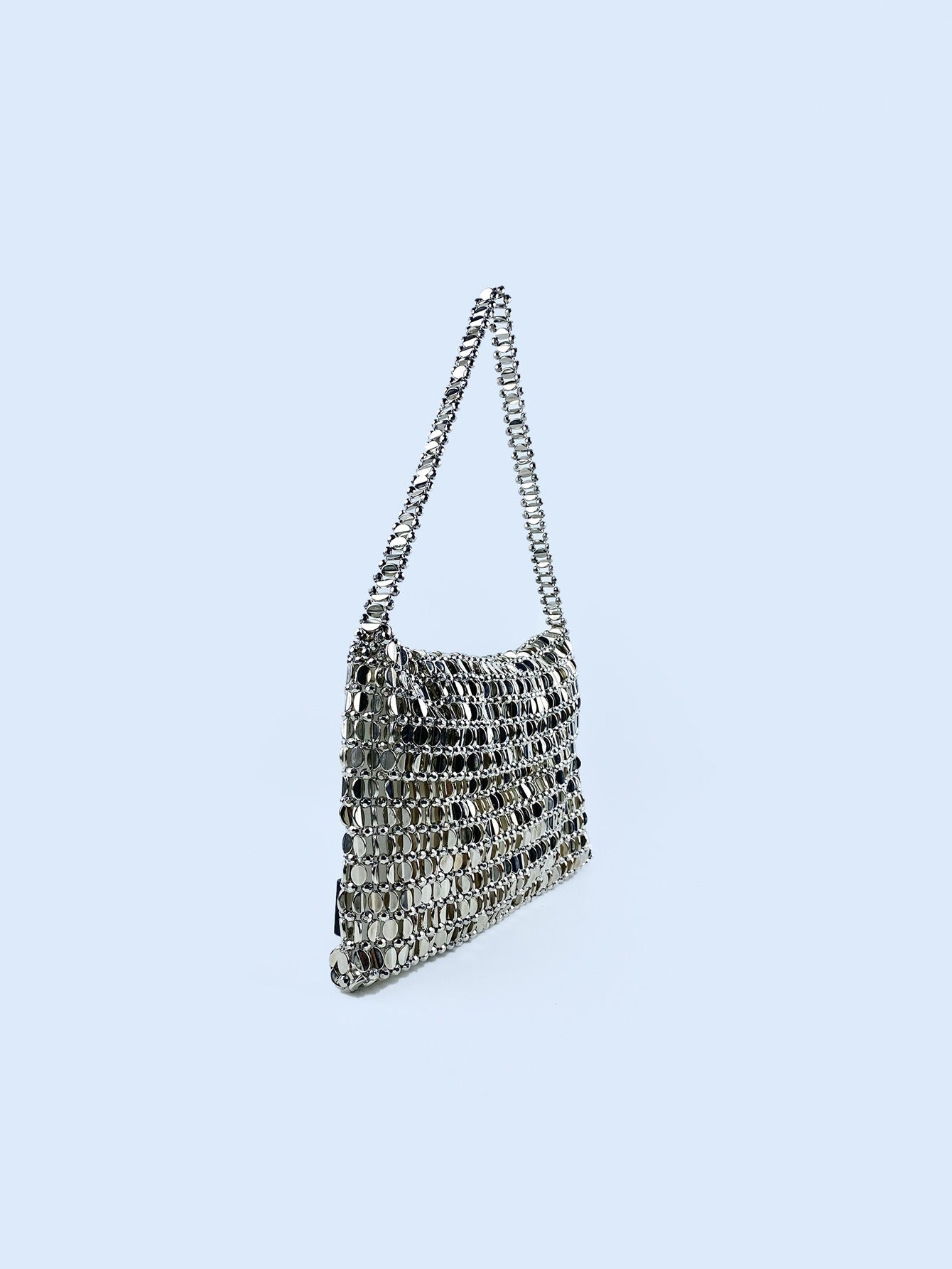 Retro metal sequin silver bag women's bag hand woven high-end feel handbag shoulder and armpit bag