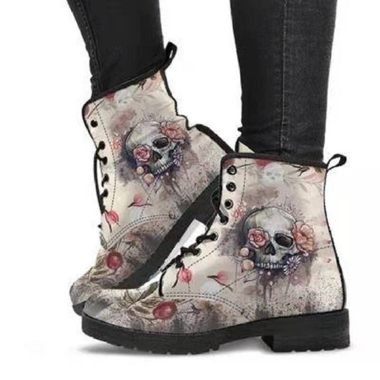 European and American plus leather Martin boots women's Gothic printed British boots Wish workwear combat boots