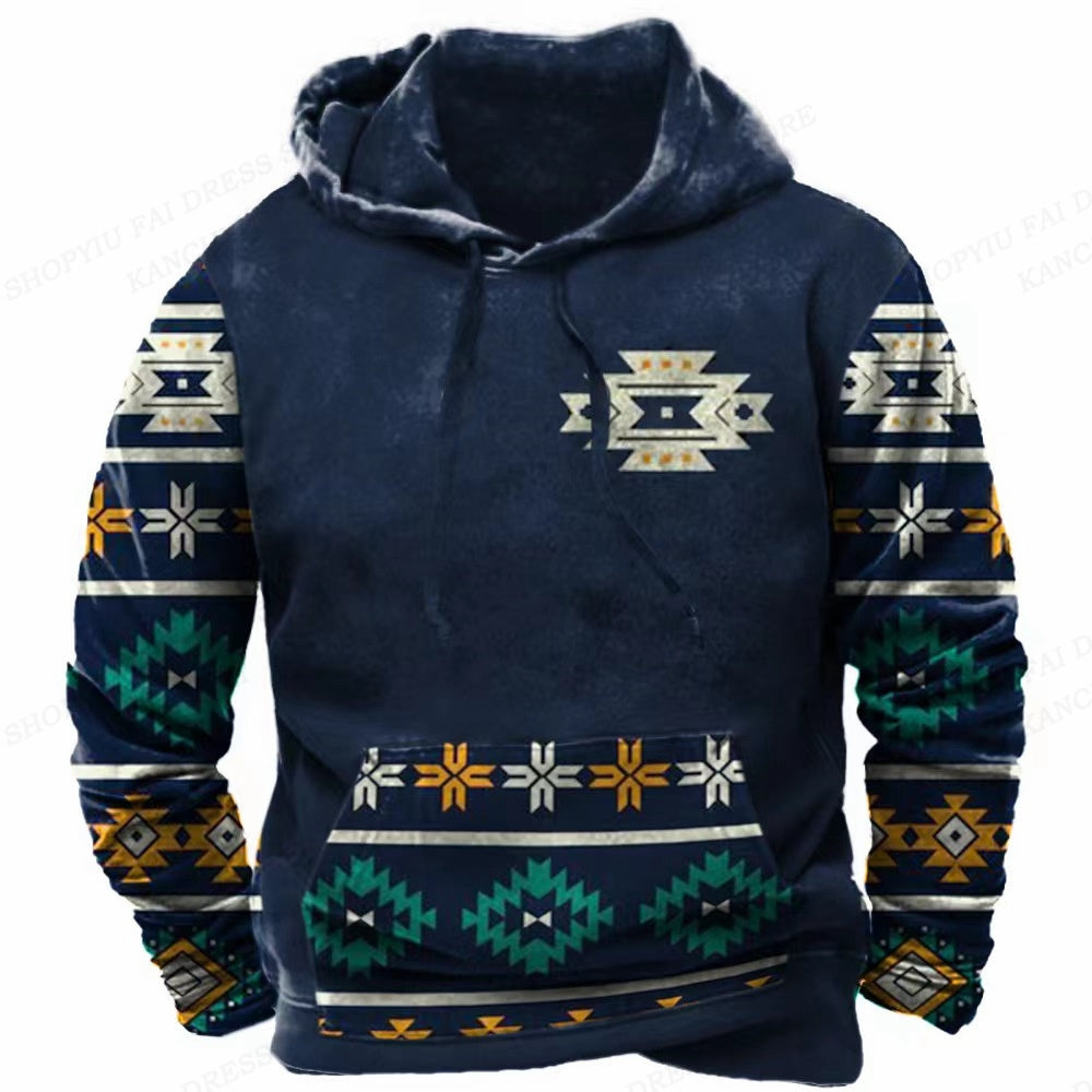 Western Hoodie Vintage Ethnic Graphic 3D Print Men Oversized Pullovers Y2k