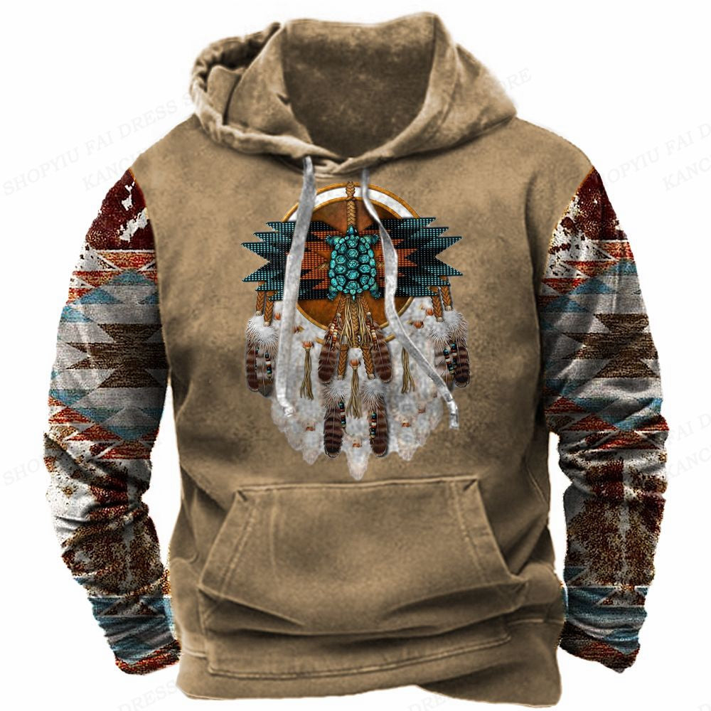 Western Hoodie Vintage Ethnic Graphic 3D Print Men Oversized Pullovers Y2k