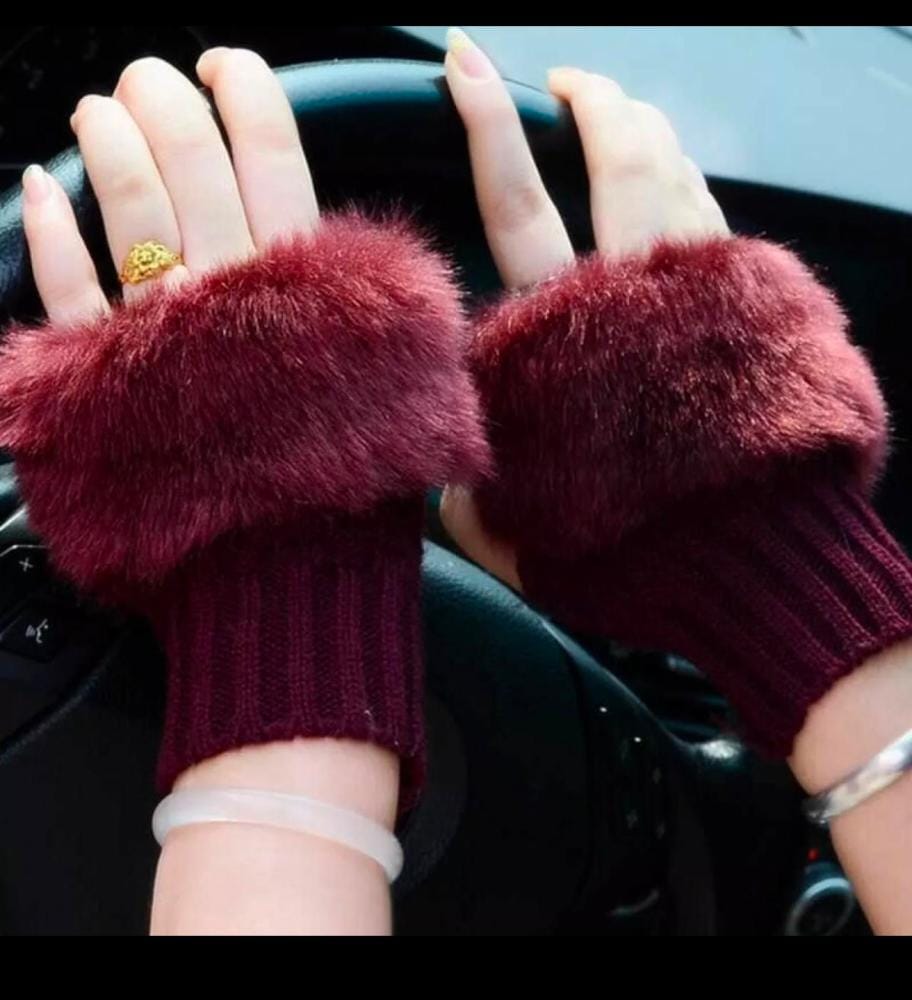 Women Gloves Plush Faux Knitting Wool Keep Warm Fashion Short Mitten Fingerless Girl Half Finger Winter Warm Glove