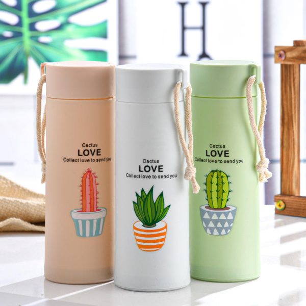 Cactus Love Print Style Glass Water Bottle