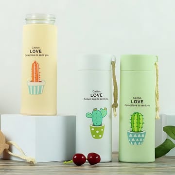 Cactus Love Print Style Glass Water Bottle