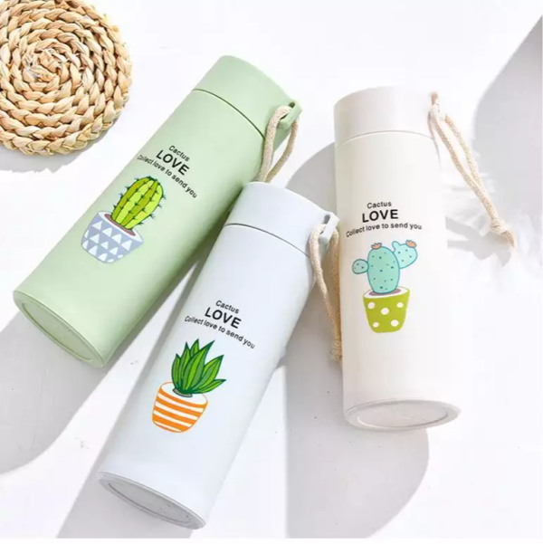 Cactus Love Print Style Glass Water Bottle