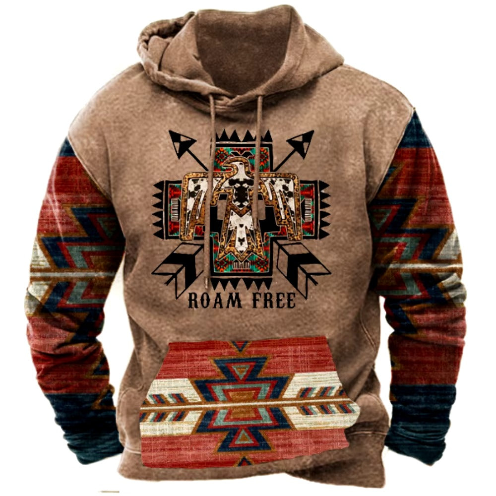 Western Hoodie Vintage Ethnic Graphic 3D Print Men Oversized Pullovers Y2k