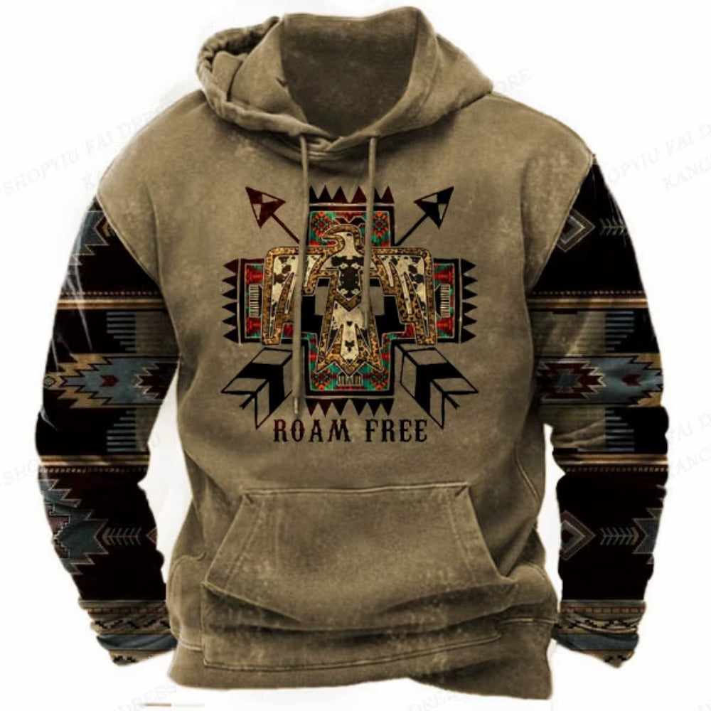 Western Hoodie Vintage Ethnic Graphic 3D Print Men Oversized Pullovers Y2k