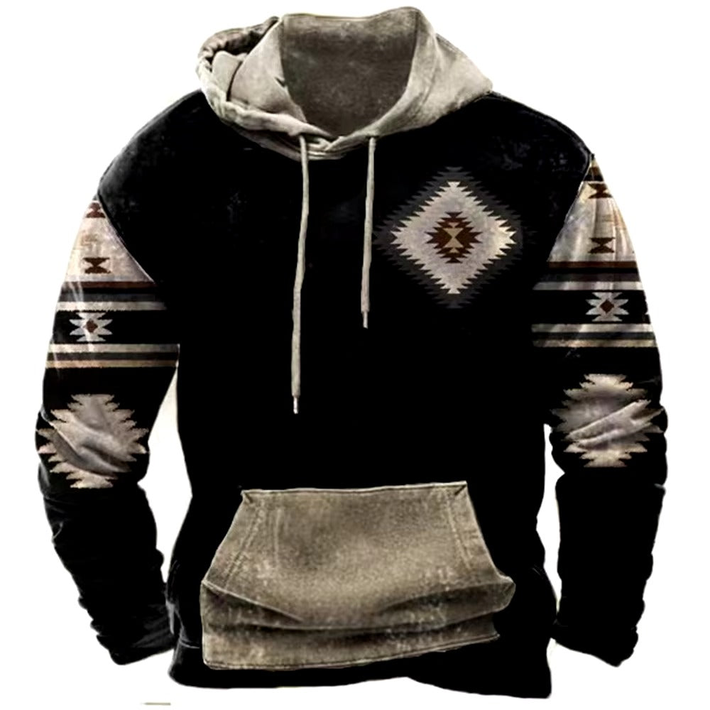 Western Hoodie Vintage Ethnic Graphic 3D Print Men Oversized Pullovers Y2k