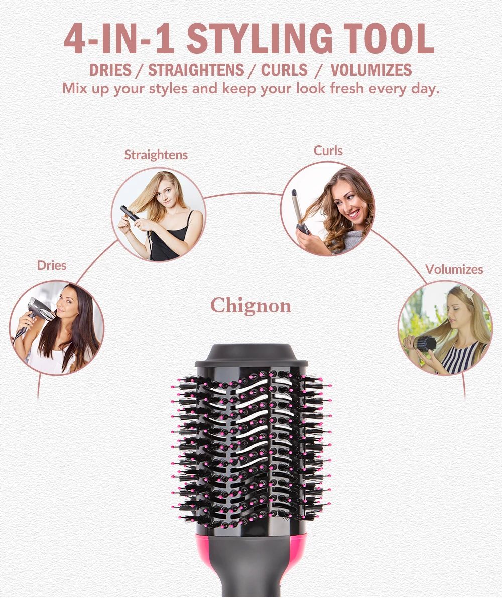 Hot Air Brush Multi-Function Hair Dryer Straightener Curler Comb One Step Professional Salon Hair Styler