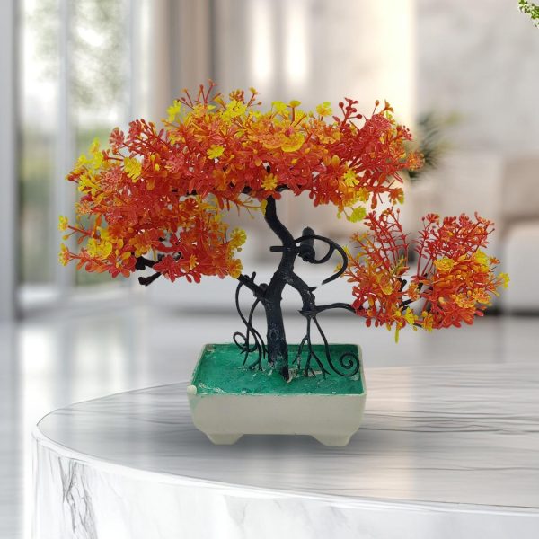 Pack Of 3 Bonsai Trees, ( Green, Yellow, Orange ) Room Decor Bonsai Tree