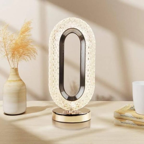 Rechargeable Luxury Oval Shaped Crystal Table Lamp With 3 Colors Touch Control