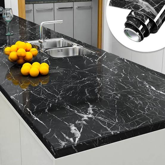 Self Adhesive Black Marble Sheet For Kitchen / Waterproof Anti Oil &amp; Heat