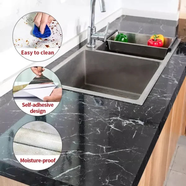 Self Adhesive Black Marble Sheet For Kitchen / Waterproof Anti Oil &amp; Heat