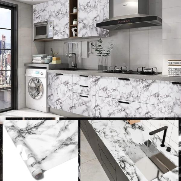 Self Adhesive White Marble Sheet Sticker For Kitchen