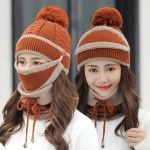 3peace Hat With Neck Warmer And Mouth Mask Thick Warm Winter Cap Scarf Face Cover Set For Ladies